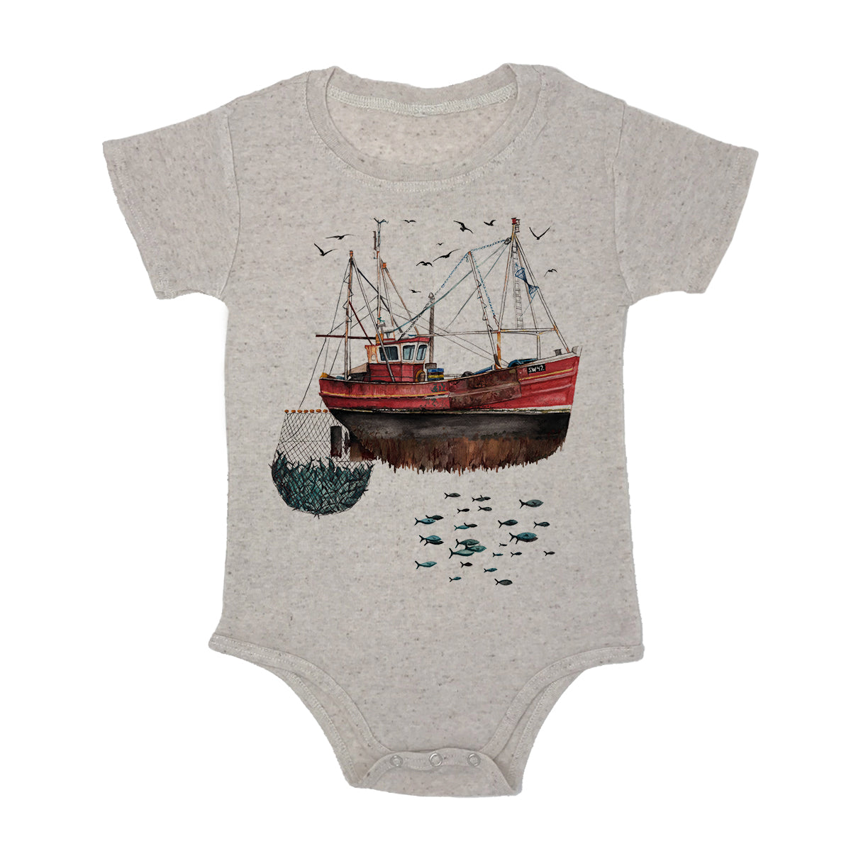 Fishing Boat Baby Triblend Onesie