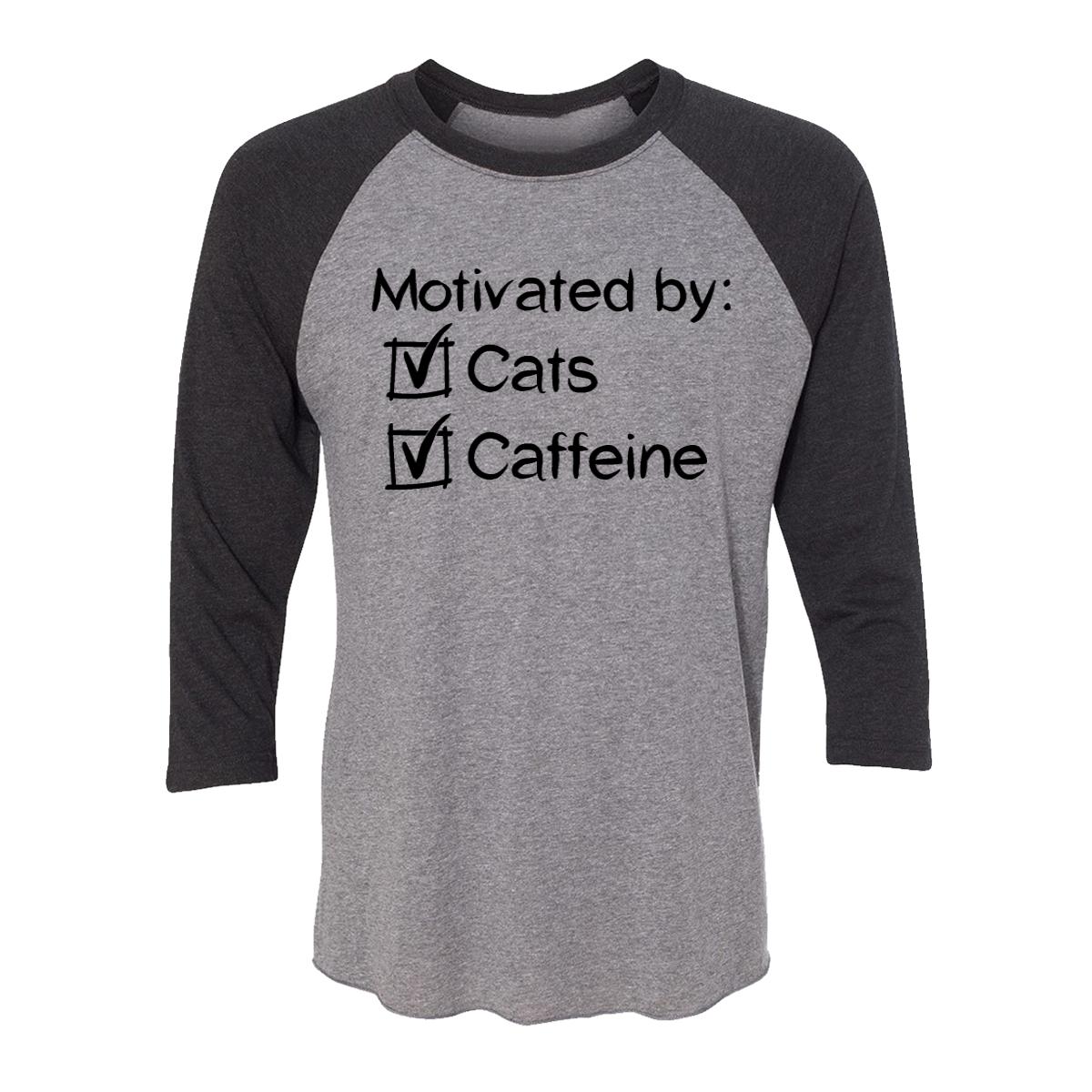 Motivated By Cats And Caffeine Adult Baseball Shirt
