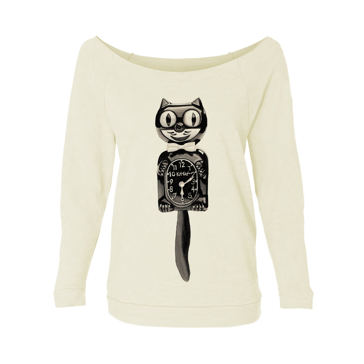 Cat Clock Womens Raw-Edge Scoop Neck Sweater