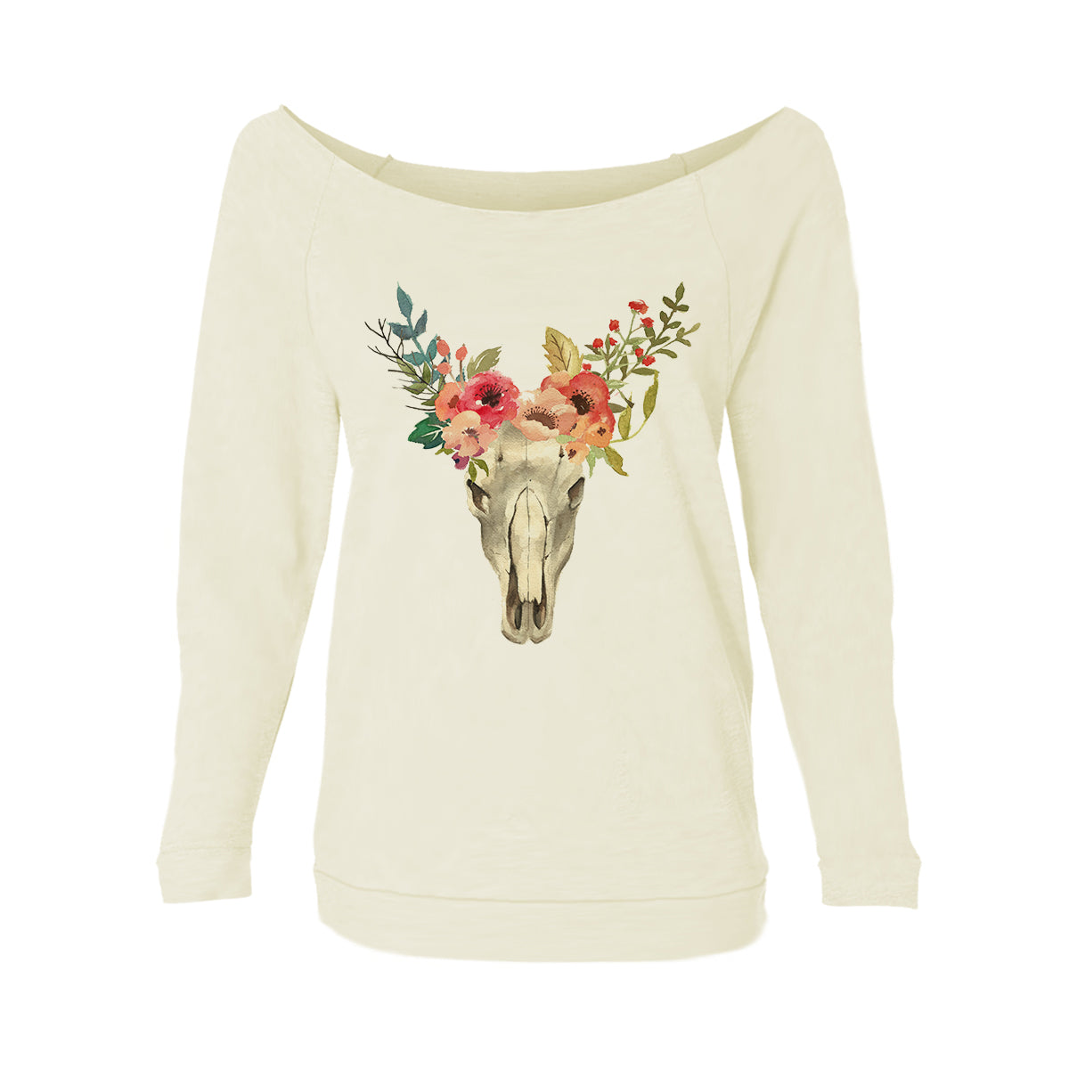 Cow Skull Womens Raw-Edge Scoop Neck Sweater