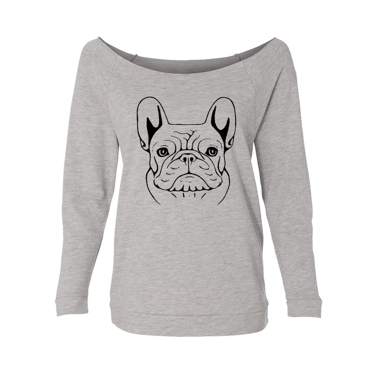 French Bulldog Sketch Womens Raw-Edge Scoop Neck Sweater