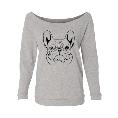 French Bulldog Sketch Womens Raw-Edge Scoop Neck Sweater