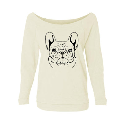 French Bulldog Sketch Womens Raw-Edge Scoop Neck Sweater