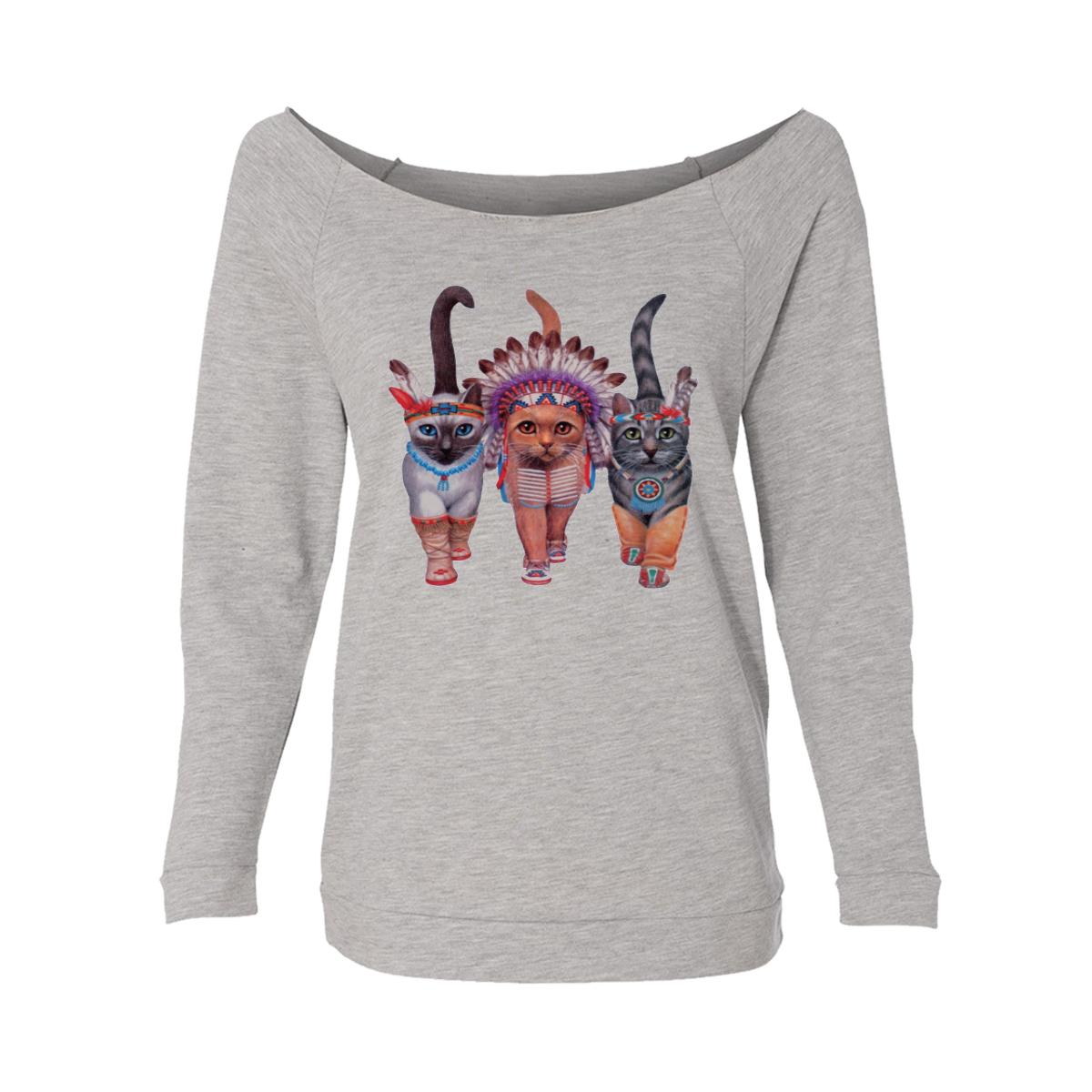 Festive Costume Indian Cats Womens Raw-Edge Scoop Neck Sweater