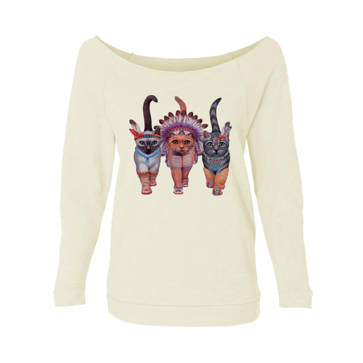 Festive Costume Indian Cats Womens Raw-Edge Scoop Neck Sweater