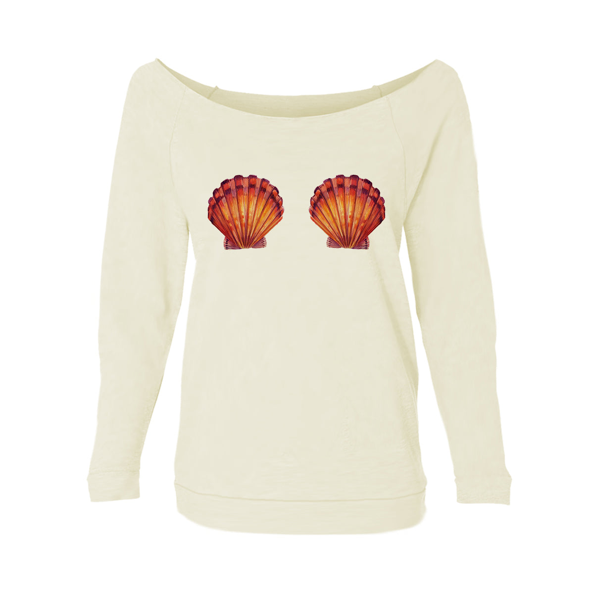 Mermaid Seashells Womens Raw-Edge Scoop Neck Sweater