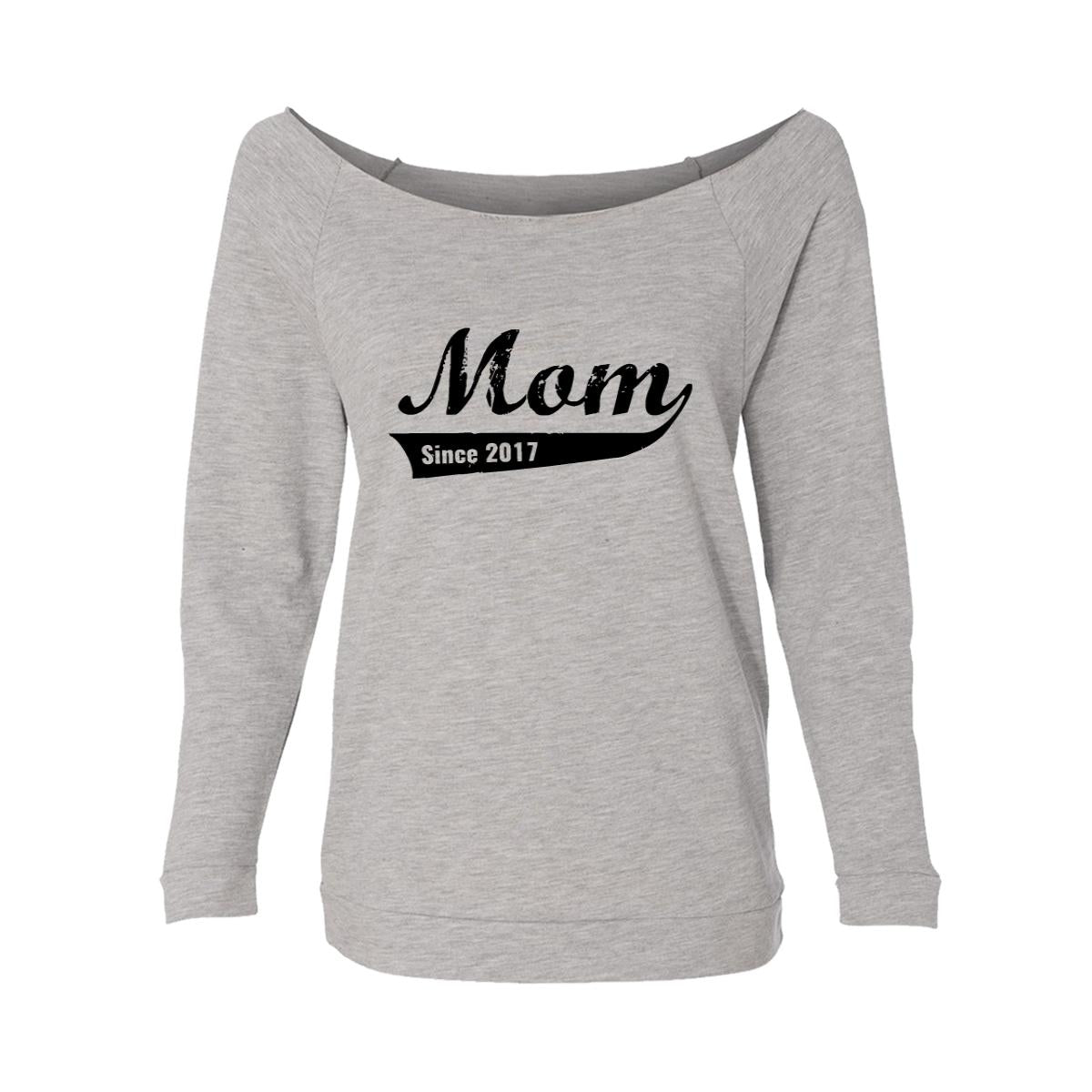 Mom Since 2017 Womens Raw-Edge Scoop Neck Sweater