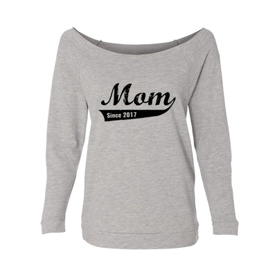 Mom Since 2017 Womens Raw-Edge Scoop Neck Sweater