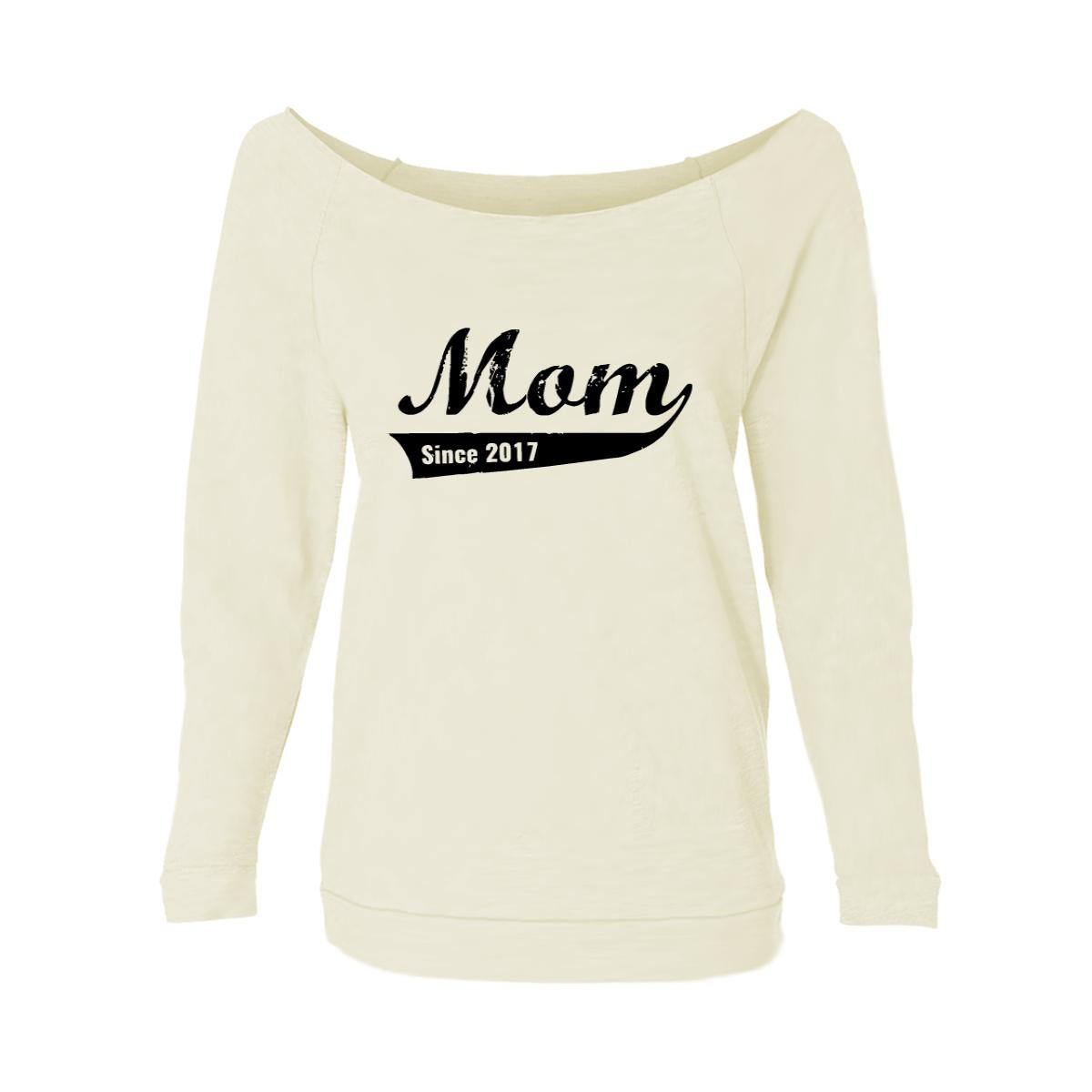 Mom Since 2017 Womens Raw-Edge Scoop Neck Sweater