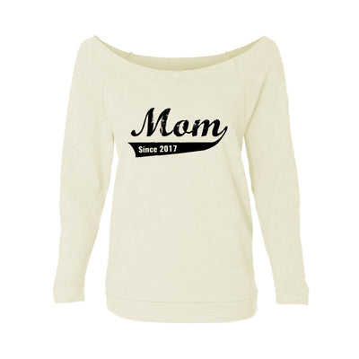 Mom Since 2017 Womens Raw-Edge Scoop Neck Sweater