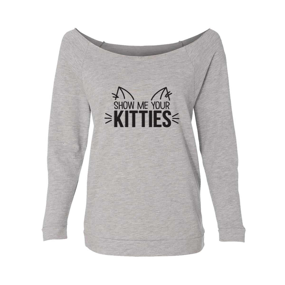 Show Me Your Kitties Womens Raw-Edge Scoop Neck Sweater
