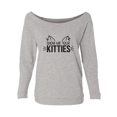 Show Me Your Kitties Womens Raw-Edge Scoop Neck Sweater