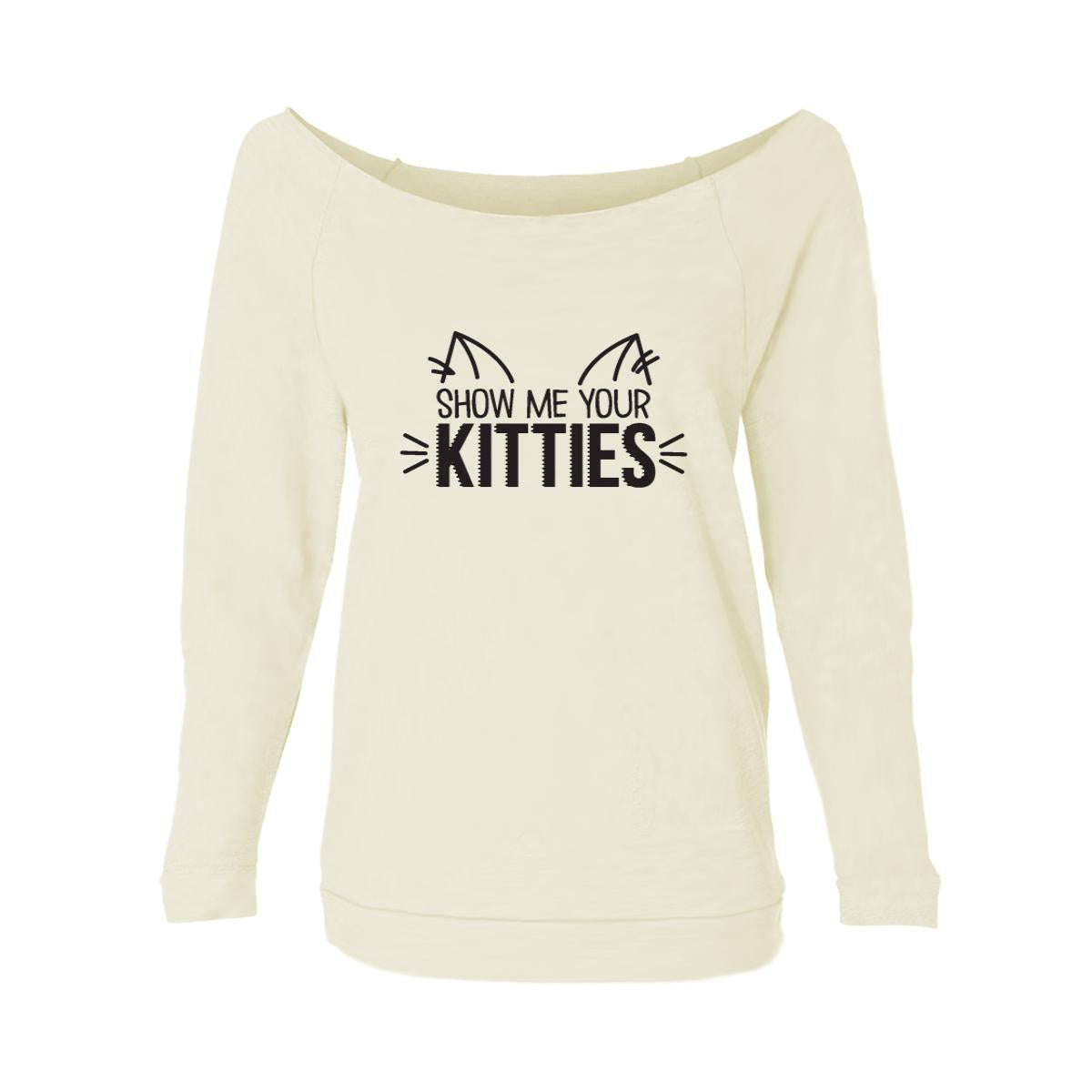 Show Me Your Kitties Womens Raw-Edge Scoop Neck Sweater