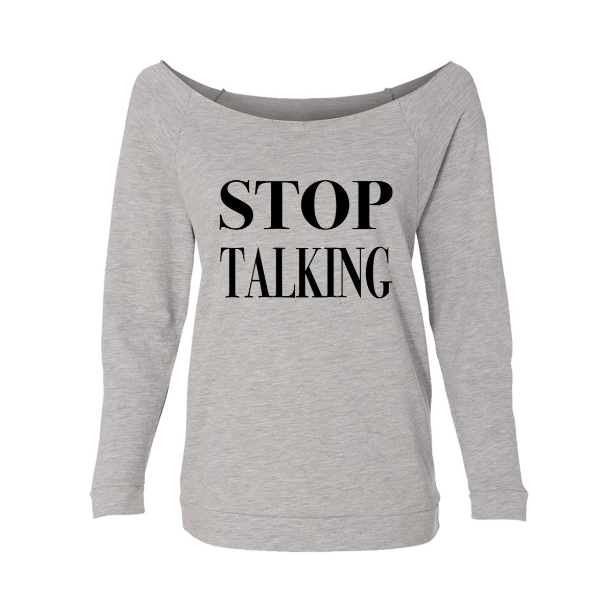 Stop Talking Womens Raw-Edge Scoop Neck Sweater