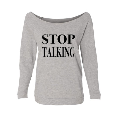 Stop Talking Womens Raw-Edge Scoop Neck Sweater