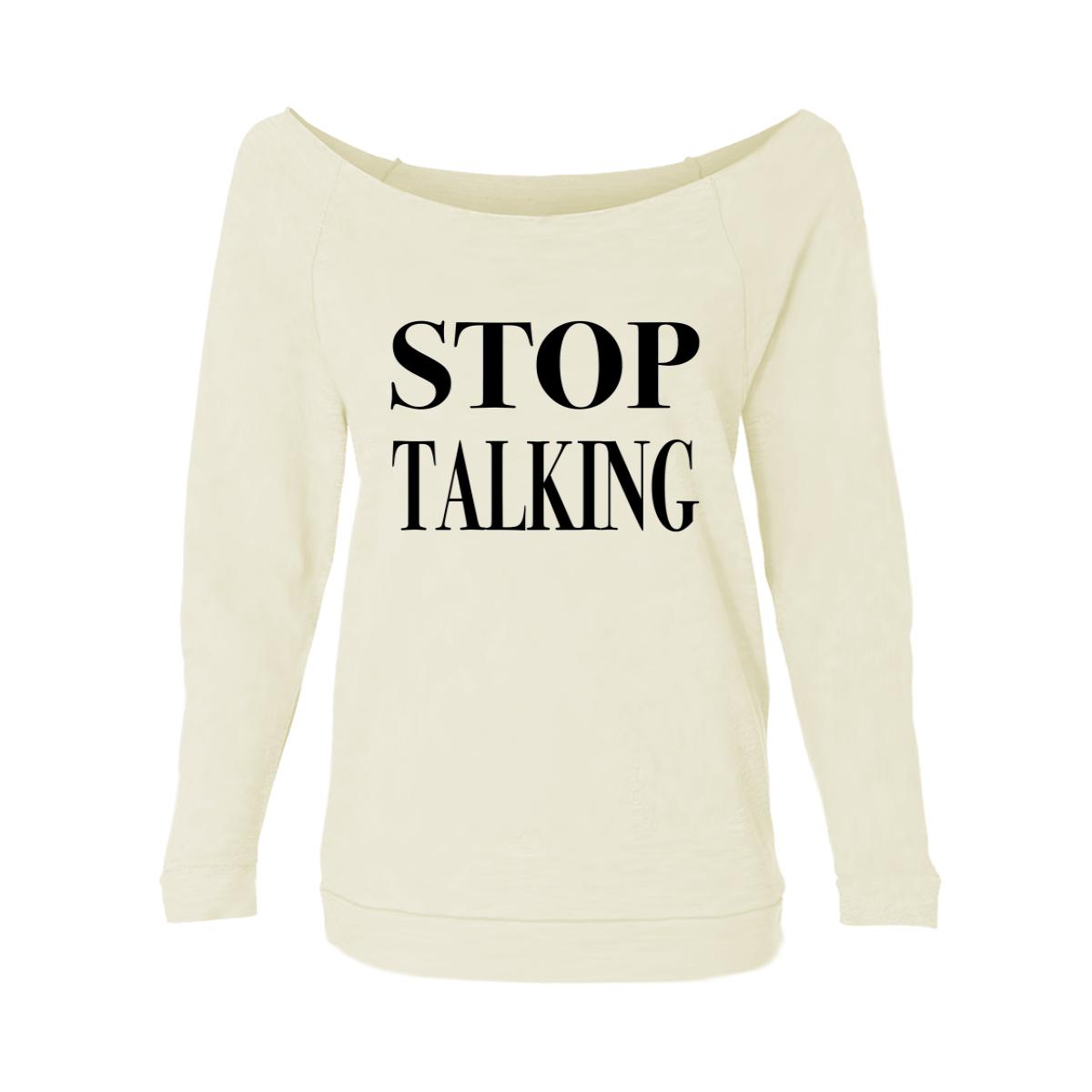 Stop Talking Womens Raw-Edge Scoop Neck Sweater