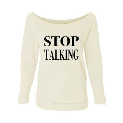 Stop Talking Womens Raw-Edge Scoop Neck Sweater