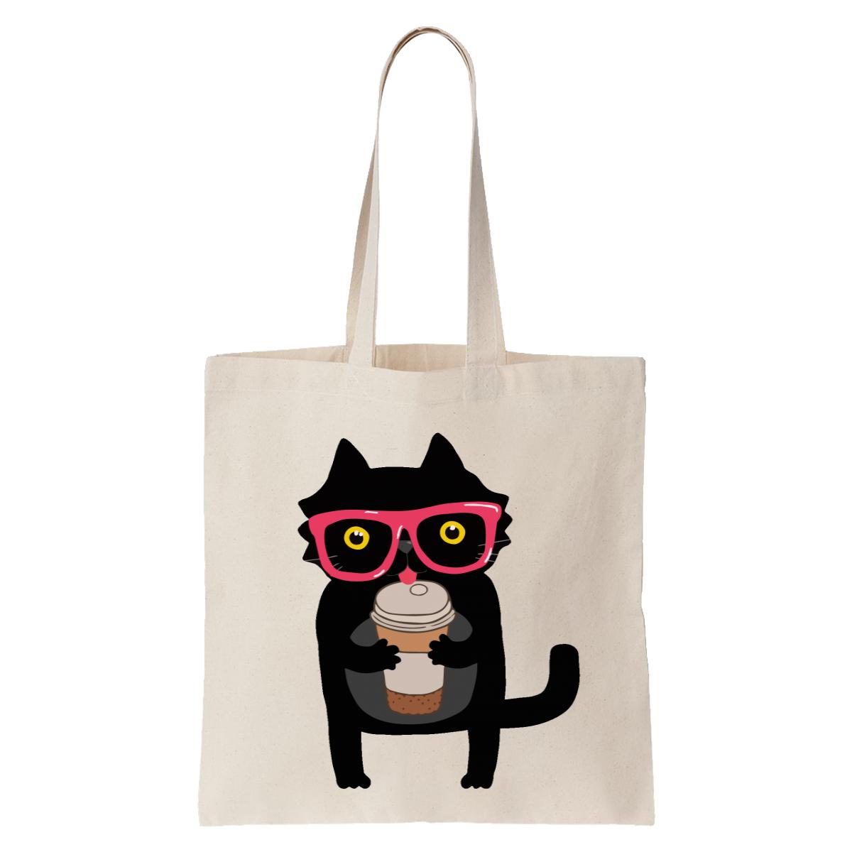 Hipster Cat With Coffee Tote Bag