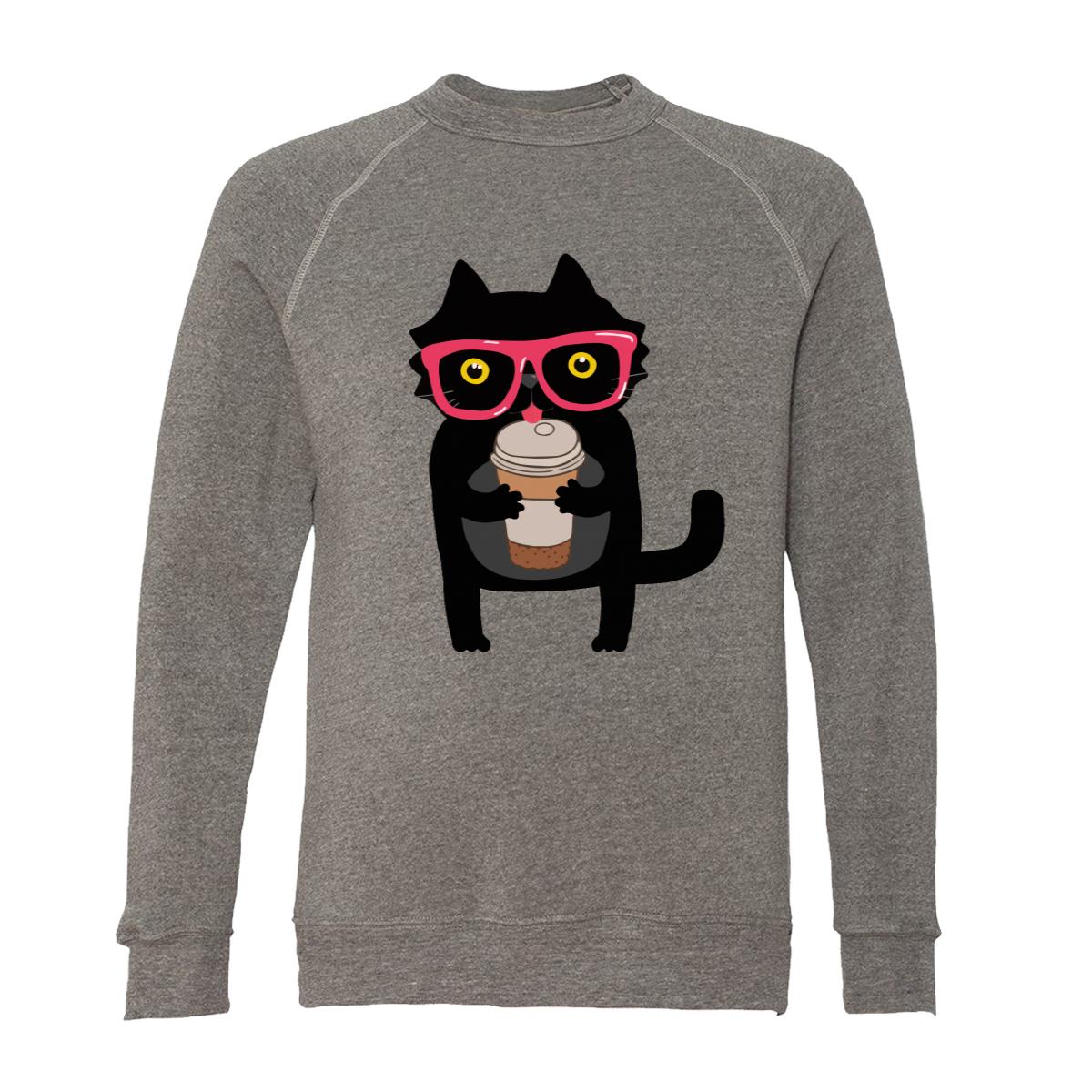 Hipster Cat With Coffee Adult Raglan Sweatshirt