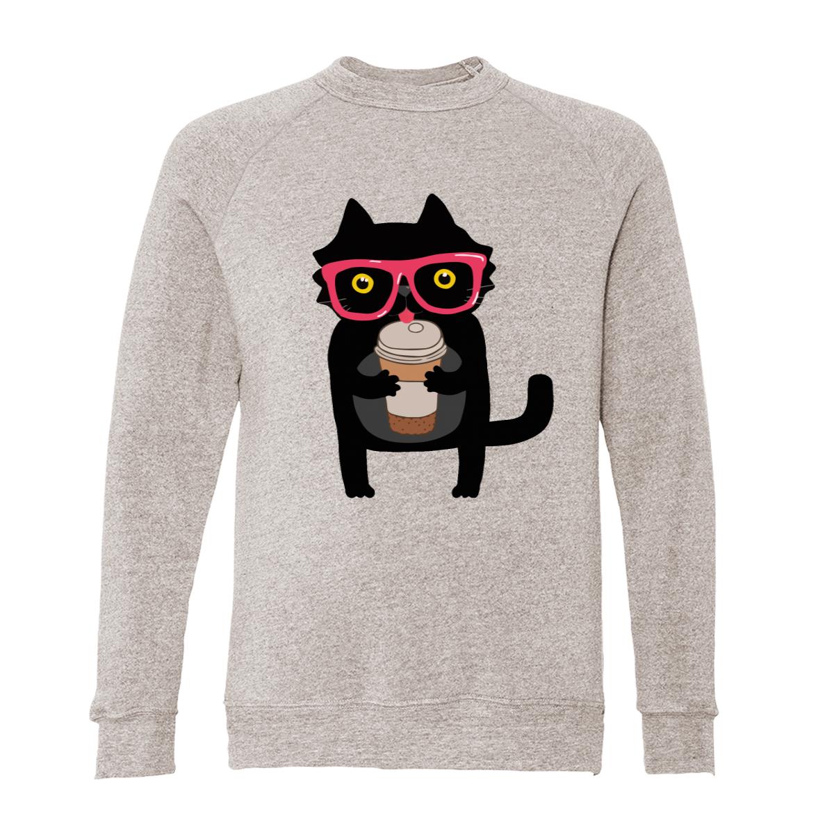 Hipster Cat With Coffee Adult Raglan Sweatshirt