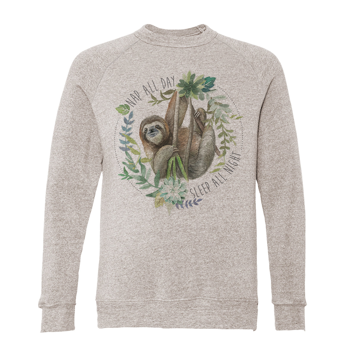 Nap All Day Sleep All Night Sloth Adult Raglan Sweatshirt