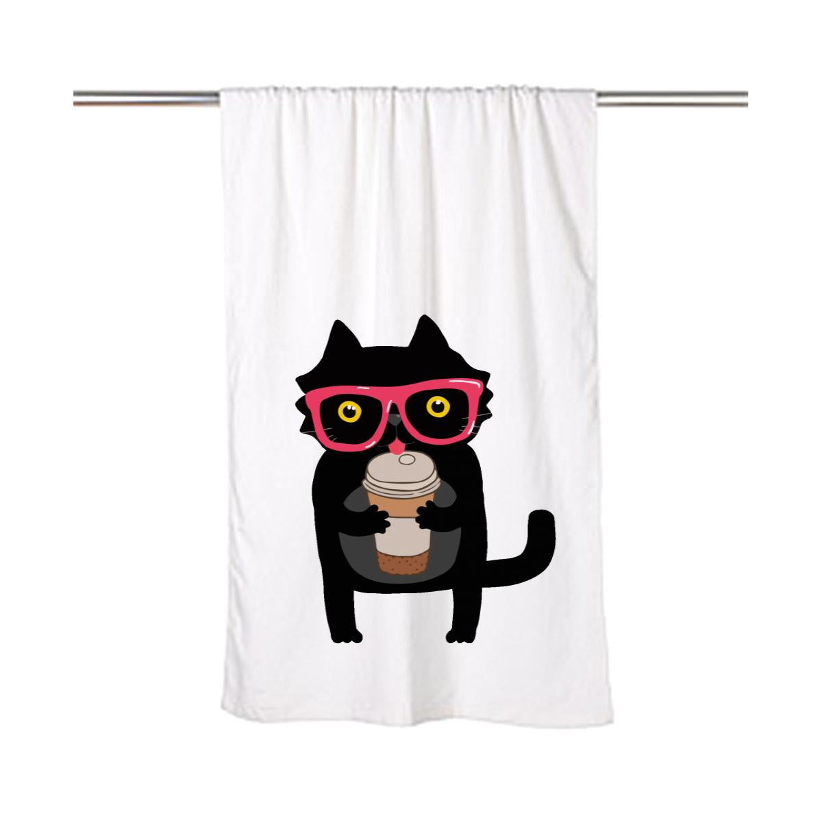 Hipster Cat With Coffee Beach Towel